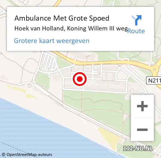 Locatie op kaart van de 112 melding: Ambulance Met Grote Spoed Naar Hoek van Holland, Koning Willem III weg op 13 december 2021 19:55