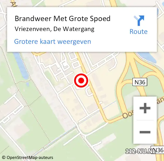 Locatie op kaart van de 112 melding: Brandweer Met Grote Spoed Naar Vriezenveen, De Watergang op 13 december 2021 21:00