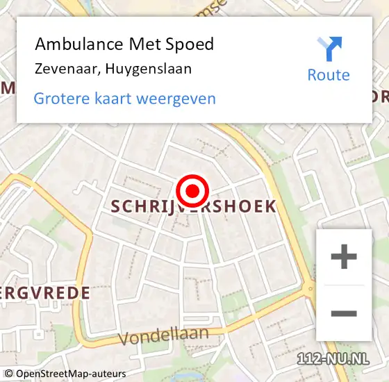 Locatie op kaart van de 112 melding: Ambulance Met Spoed Naar Zevenaar, Huygenslaan op 13 december 2021 21:15