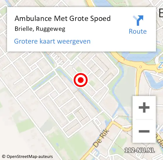 Locatie op kaart van de 112 melding: Ambulance Met Grote Spoed Naar Brielle, Ruggeweg op 13 december 2021 22:35