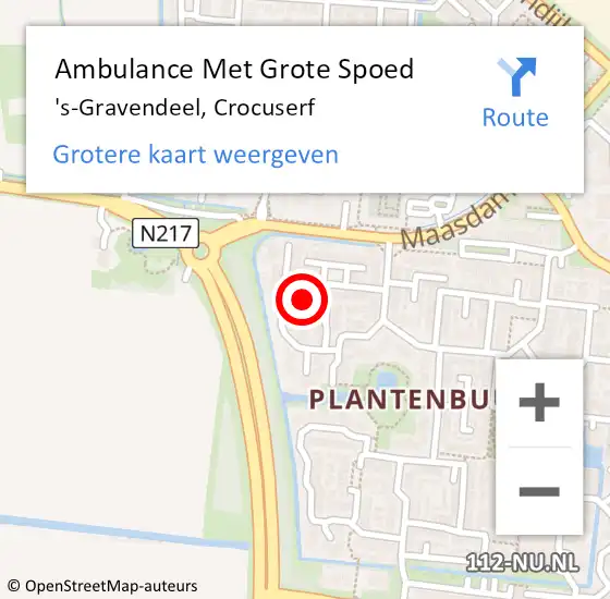 Locatie op kaart van de 112 melding: Ambulance Met Grote Spoed Naar 's-Gravendeel, Crocuserf op 13 december 2021 22:44