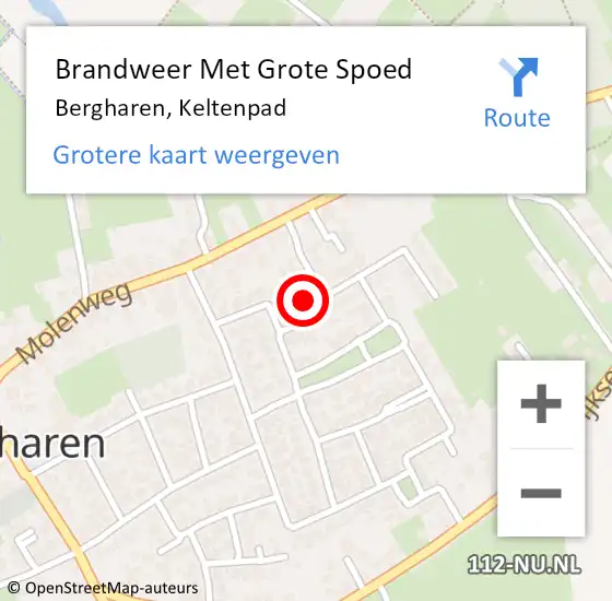 Locatie op kaart van de 112 melding: Brandweer Met Grote Spoed Naar Bergharen, Keltenpad op 13 december 2021 22:49