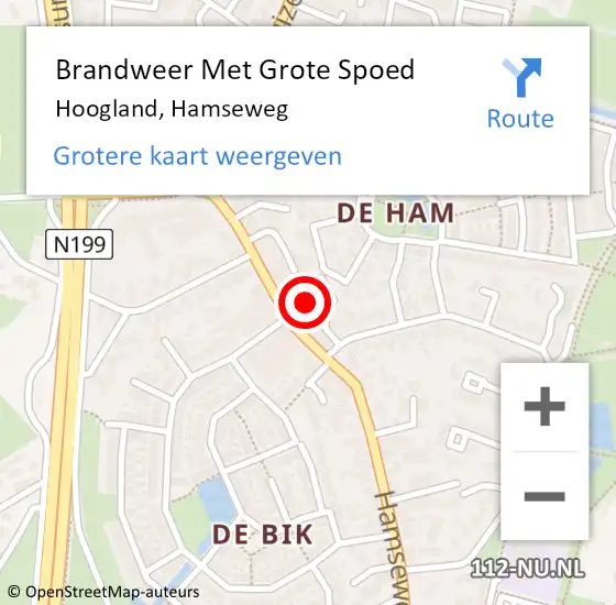 Locatie op kaart van de 112 melding: Brandweer Met Grote Spoed Naar Hoogland, Hamseweg op 13 december 2021 23:43