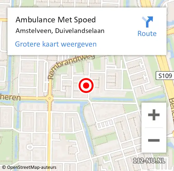 Locatie op kaart van de 112 melding: Ambulance Met Spoed Naar Amstelveen, Duivelandselaan op 14 december 2021 00:01