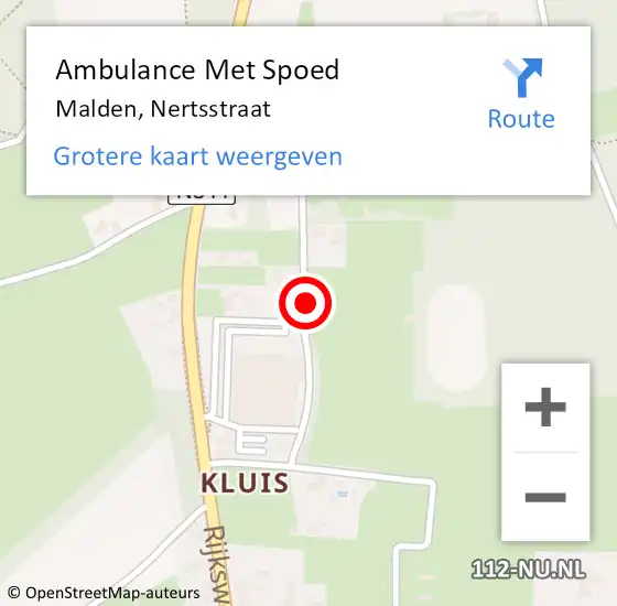 Locatie op kaart van de 112 melding: Ambulance Met Spoed Naar Malden, Nertsstraat op 14 december 2021 00:45