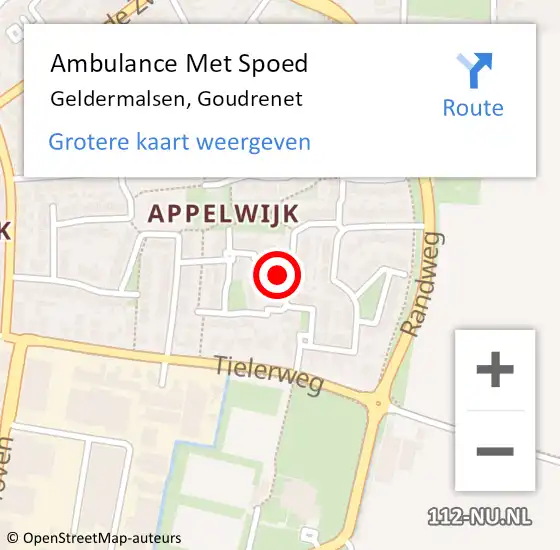 Locatie op kaart van de 112 melding: Ambulance Met Spoed Naar Geldermalsen, Goudrenet op 14 december 2021 01:26