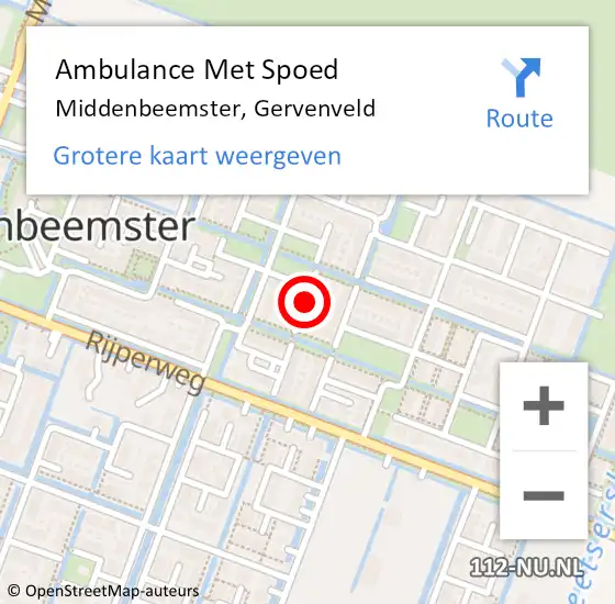 Locatie op kaart van de 112 melding: Ambulance Met Spoed Naar Middenbeemster, Gervenveld op 14 december 2021 01:38