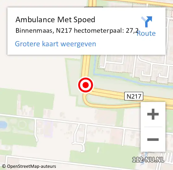 Locatie op kaart van de 112 melding: Ambulance Met Spoed Naar Binnenmaas, N217 hectometerpaal: 27,2 op 14 december 2021 01:41