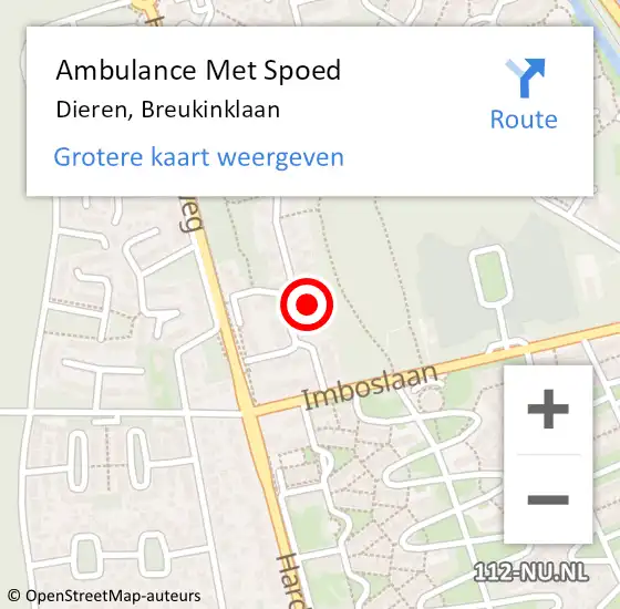 Locatie op kaart van de 112 melding: Ambulance Met Spoed Naar Dieren, Breukinklaan op 14 december 2021 02:51