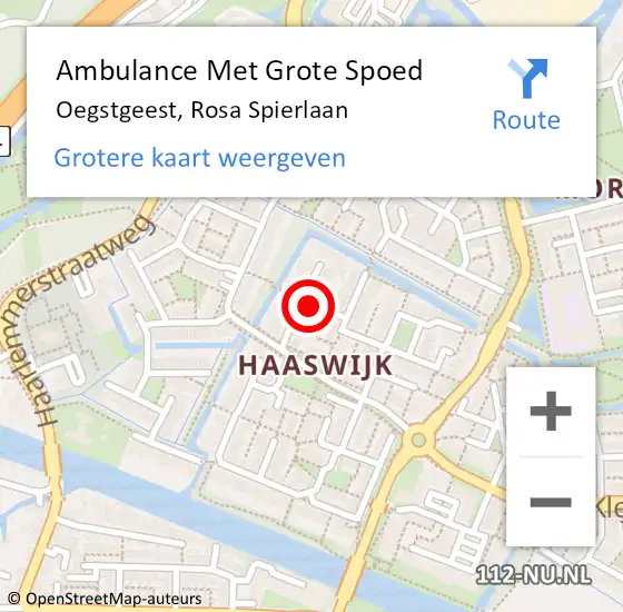 Locatie op kaart van de 112 melding: Ambulance Met Grote Spoed Naar Oegstgeest, Rosa Spierlaan op 14 december 2021 04:13