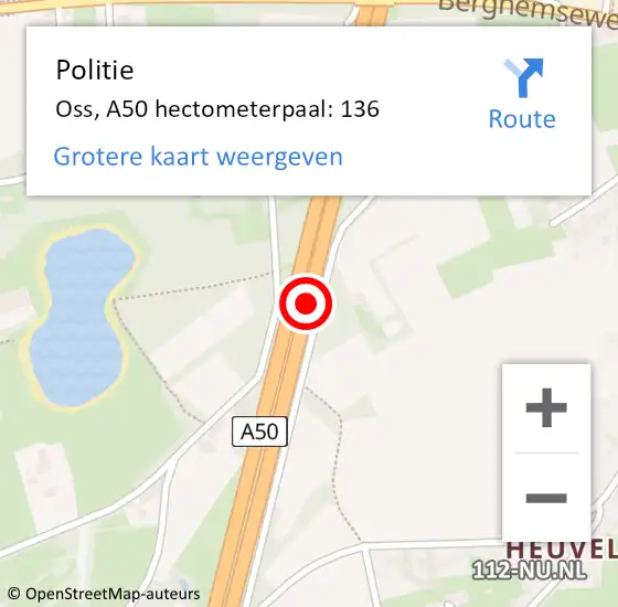 Locatie op kaart van de 112 melding: Politie Oss, A50 hectometerpaal: 136 op 14 december 2021 06:38