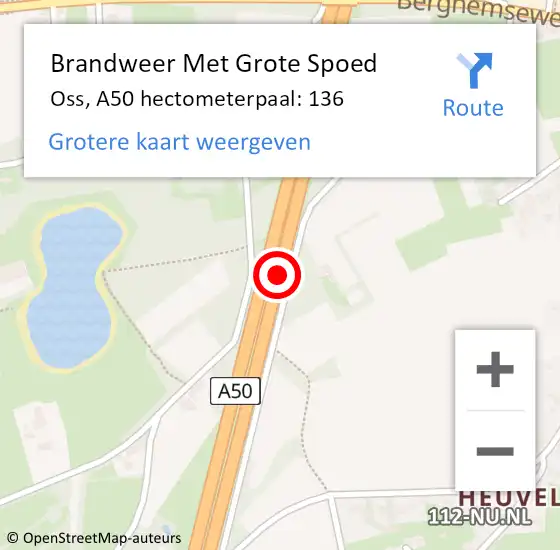 Locatie op kaart van de 112 melding: Brandweer Met Grote Spoed Naar Oss, A50 hectometerpaal: 136 op 14 december 2021 06:44