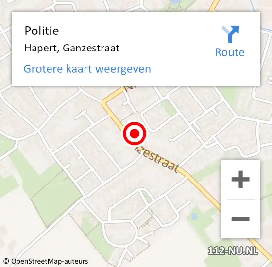 Locatie op kaart van de 112 melding: Politie Hapert, Ganzestraat op 14 december 2021 07:23