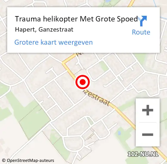 Locatie op kaart van de 112 melding: Trauma helikopter Met Grote Spoed Naar Hapert, Ganzestraat op 14 december 2021 07:27