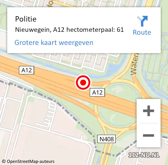 Locatie op kaart van de 112 melding: Politie Nieuwegein, A12 hectometerpaal: 61 op 14 december 2021 07:44