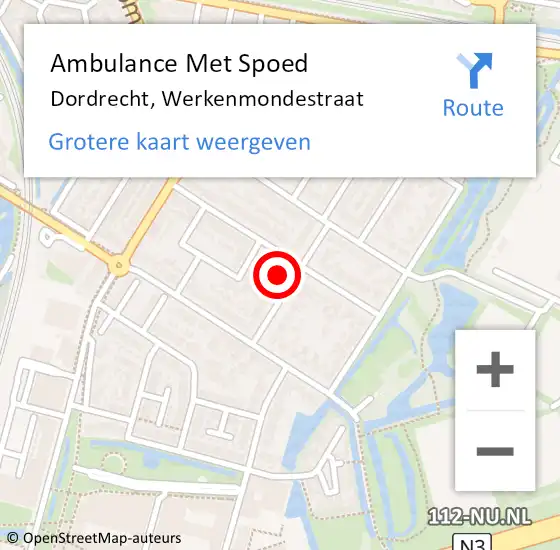 Locatie op kaart van de 112 melding: Ambulance Met Spoed Naar Dordrecht, Werkenmondestraat op 14 december 2021 07:55