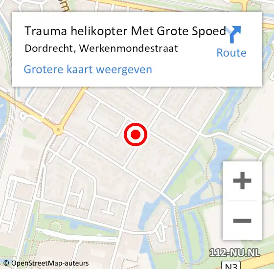 Locatie op kaart van de 112 melding: Trauma helikopter Met Grote Spoed Naar Dordrecht, Werkenmondestraat op 14 december 2021 07:57