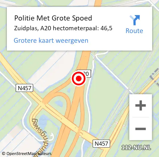 Locatie op kaart van de 112 melding: Politie Met Grote Spoed Naar Zuidplas, A20 hectometerpaal: 46,5 op 14 december 2021 08:04