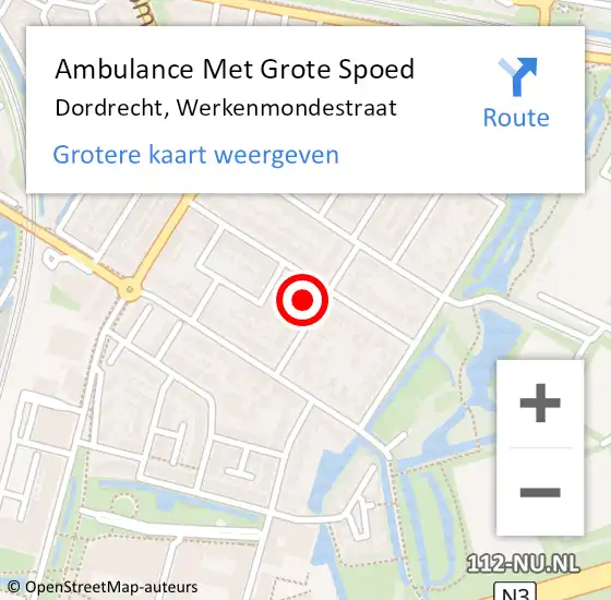 Locatie op kaart van de 112 melding: Ambulance Met Grote Spoed Naar Dordrecht, Werkenmondestraat op 14 december 2021 08:07