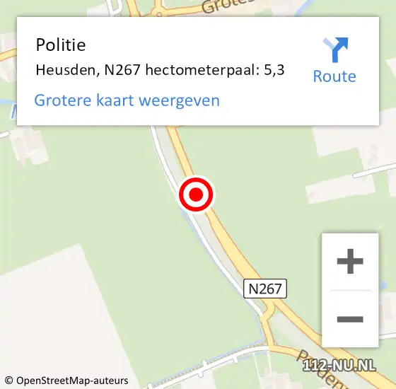 Locatie op kaart van de 112 melding: Politie Heusden, N267 hectometerpaal: 5,3 op 14 december 2021 08:26