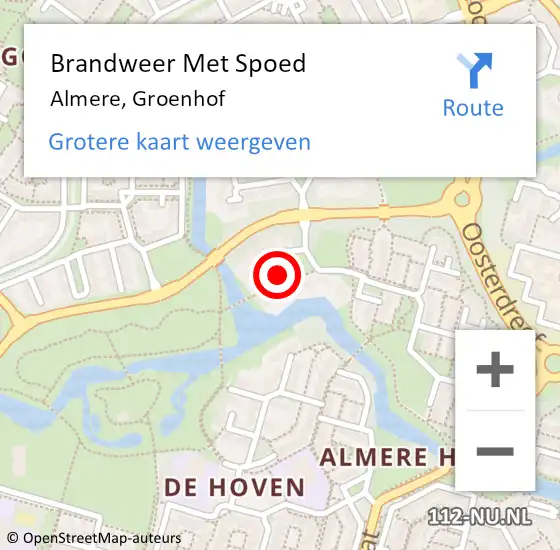 Locatie op kaart van de 112 melding: Brandweer Met Spoed Naar Almere, Groenhof op 14 december 2021 09:09