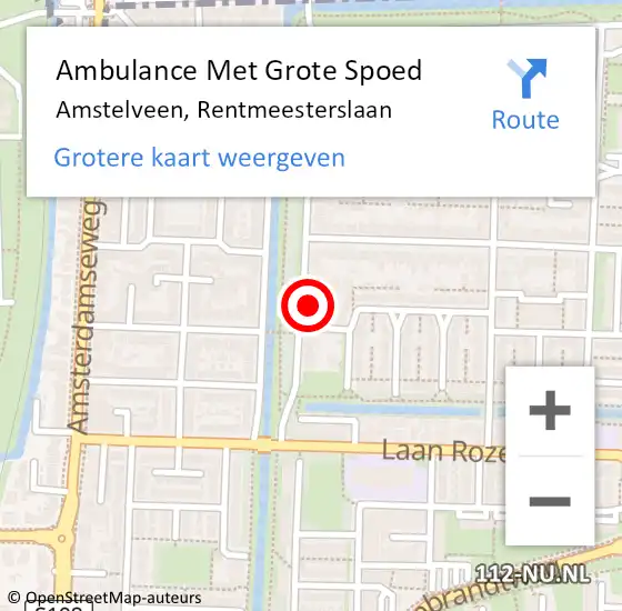 Locatie op kaart van de 112 melding: Ambulance Met Grote Spoed Naar Amstelveen, Rentmeesterslaan op 14 december 2021 10:05