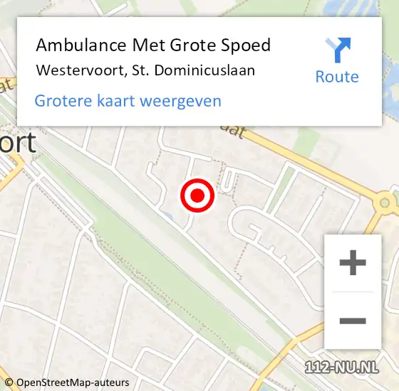 Locatie op kaart van de 112 melding: Ambulance Met Grote Spoed Naar Westervoort, St. Dominicuslaan op 14 december 2021 10:27