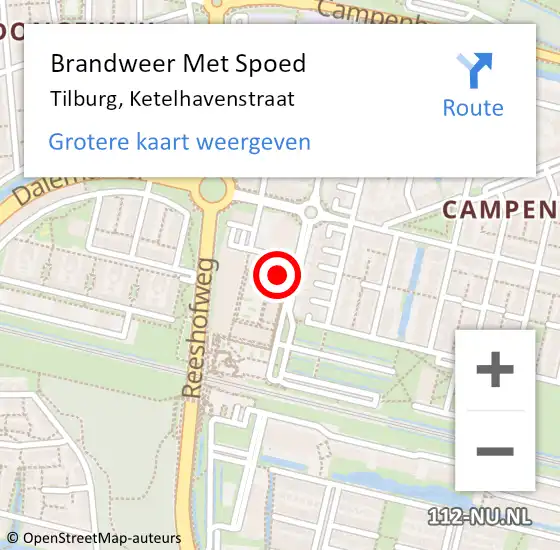 Locatie op kaart van de 112 melding: Brandweer Met Spoed Naar Tilburg, Ketelhavenstraat op 14 december 2021 10:31