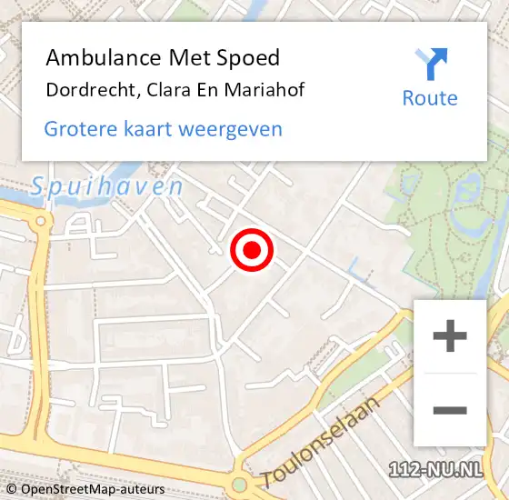 Locatie op kaart van de 112 melding: Ambulance Met Spoed Naar Dordrecht, Clara en Mariahof op 14 december 2021 11:51