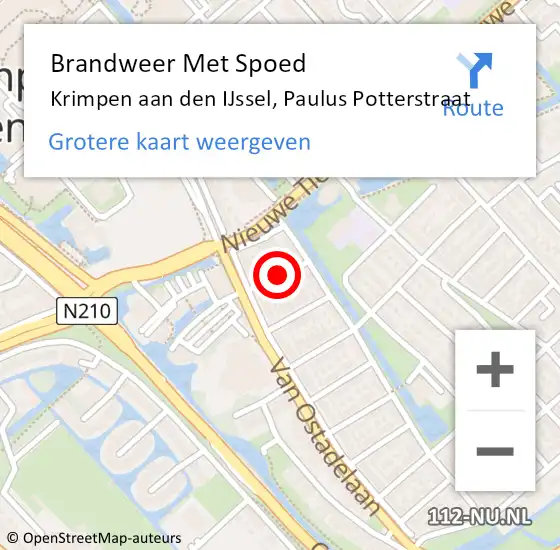 Locatie op kaart van de 112 melding: Brandweer Met Spoed Naar Krimpen aan den IJssel, Paulus Potterstraat op 14 december 2021 12:14