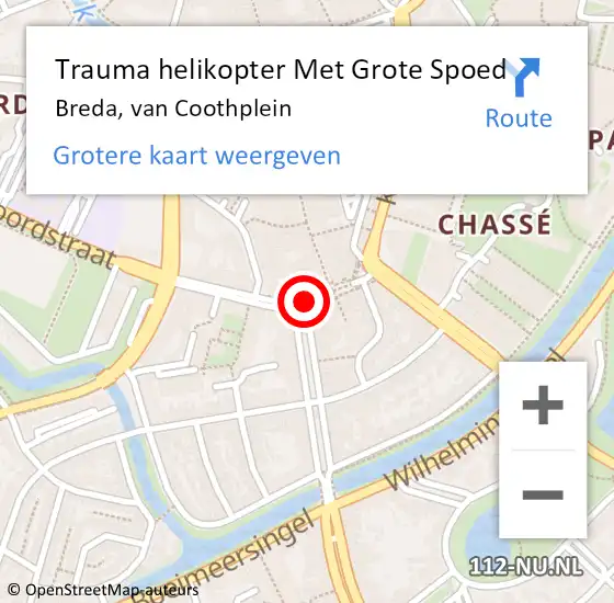 Locatie op kaart van de 112 melding: Trauma helikopter Met Grote Spoed Naar Breda, van Coothplein op 14 december 2021 12:50