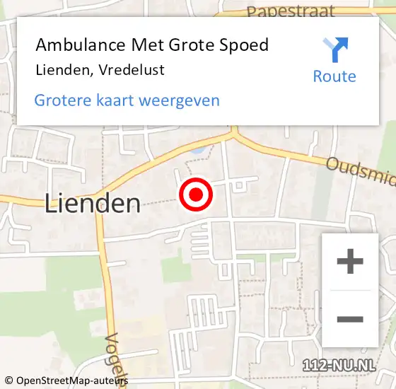 Locatie op kaart van de 112 melding: Ambulance Met Grote Spoed Naar Lienden, Vredelust op 14 december 2021 13:03