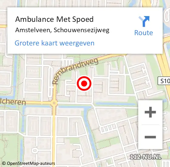 Locatie op kaart van de 112 melding: Ambulance Met Spoed Naar Amstelveen, Schouwensezijweg op 14 december 2021 13:13