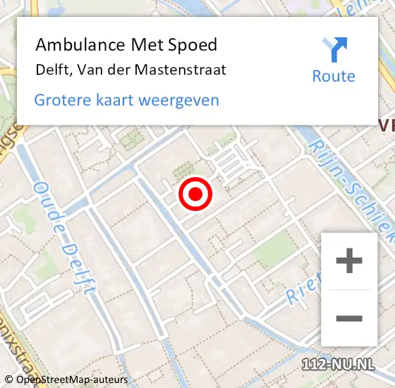 Locatie op kaart van de 112 melding: Ambulance Met Spoed Naar Delft, Van der Mastenstraat op 14 december 2021 13:25