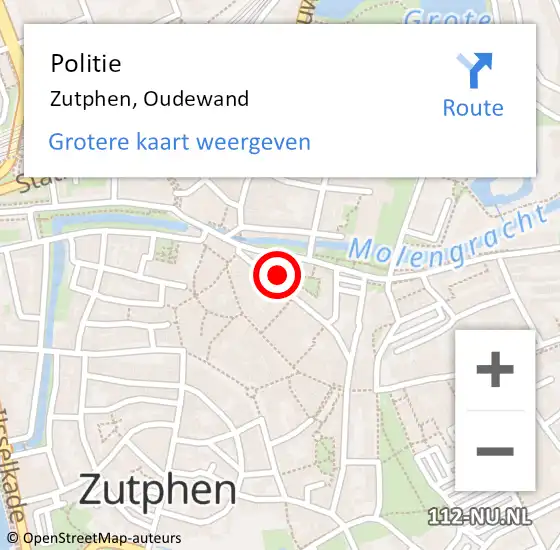 Locatie op kaart van de 112 melding: Politie Zutphen, Oudewand op 14 december 2021 13:29