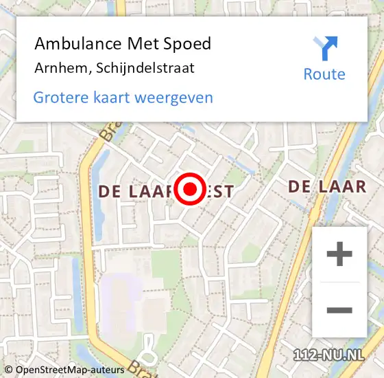 Locatie op kaart van de 112 melding: Ambulance Met Spoed Naar Arnhem, Schijndelstraat op 14 december 2021 13:37