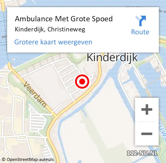 Locatie op kaart van de 112 melding: Ambulance Met Grote Spoed Naar Kinderdijk, Christineweg op 14 december 2021 13:50