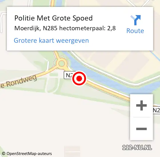 Locatie op kaart van de 112 melding: Politie Met Grote Spoed Naar Moerdijk, N285 hectometerpaal: 2,8 op 14 december 2021 14:21