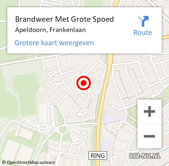 Locatie op kaart van de 112 melding: Brandweer Met Grote Spoed Naar Apeldoorn, Frankenlaan op 14 december 2021 14:32