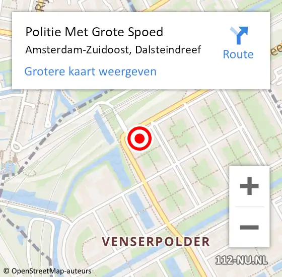 Locatie op kaart van de 112 melding: Politie Met Grote Spoed Naar Amsterdam-Zuidoost, Dalsteindreef op 14 december 2021 14:58