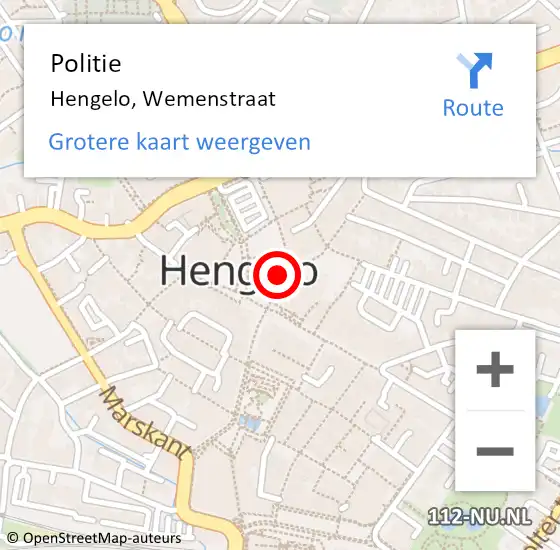 Locatie op kaart van de 112 melding: Politie Hengelo, Wemenstraat op 14 december 2021 15:03