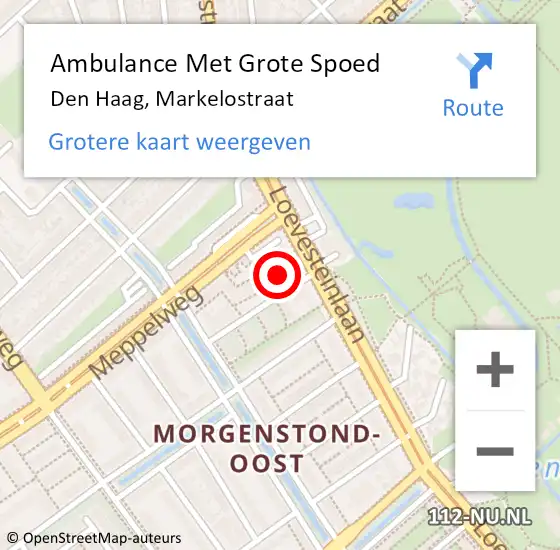 Locatie op kaart van de 112 melding: Ambulance Met Grote Spoed Naar Den Haag, Markelostraat op 14 december 2021 15:41