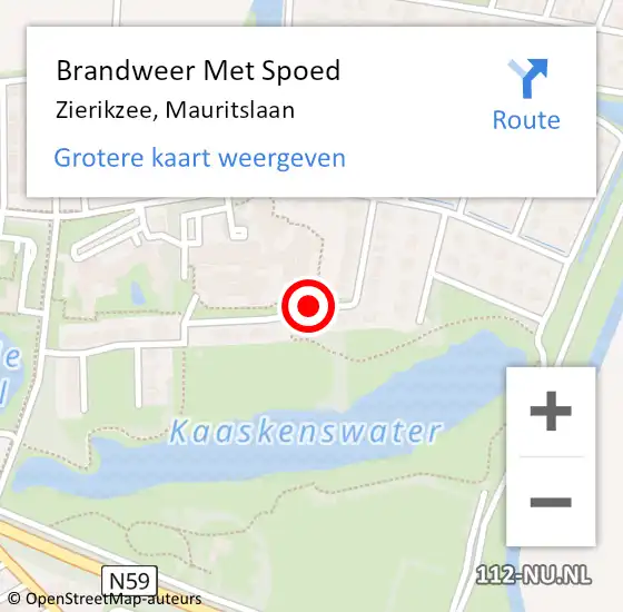 Locatie op kaart van de 112 melding: Brandweer Met Spoed Naar Zierikzee, Mauritslaan op 14 december 2021 16:04