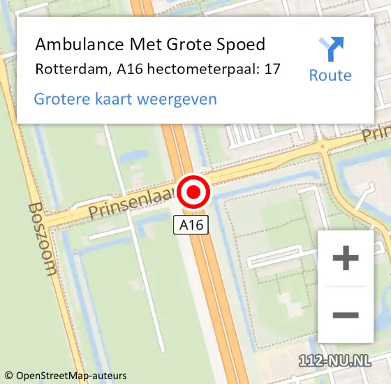 Locatie op kaart van de 112 melding: Ambulance Met Grote Spoed Naar Rotterdam, A16 hectometerpaal: 17 op 14 december 2021 16:06