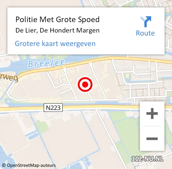 Locatie op kaart van de 112 melding: Politie Met Grote Spoed Naar De Lier, De Hondert Margen op 14 december 2021 16:09