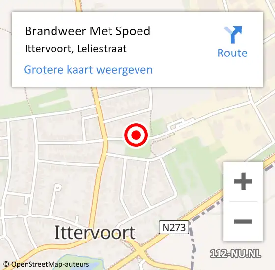 Locatie op kaart van de 112 melding: Brandweer Met Spoed Naar Ittervoort, Leliestraat op 14 december 2021 16:26