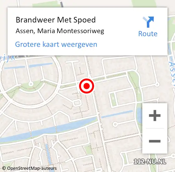 Locatie op kaart van de 112 melding: Brandweer Met Spoed Naar Assen, Maria Montessoriweg op 14 december 2021 16:35