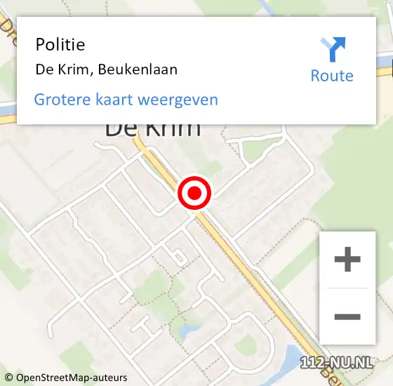 Locatie op kaart van de 112 melding: Politie De Krim, Beukenlaan op 14 december 2021 16:40