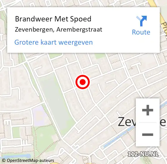 Locatie op kaart van de 112 melding: Brandweer Met Spoed Naar Zevenbergen, Arembergstraat op 14 december 2021 16:58