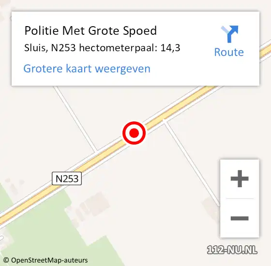 Locatie op kaart van de 112 melding: Politie Met Grote Spoed Naar Sluis, N253 hectometerpaal: 14,3 op 14 december 2021 17:45